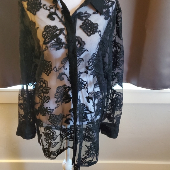 Chicos size 1 medium black see through top with buttons down the front. - Picture 3 of 6